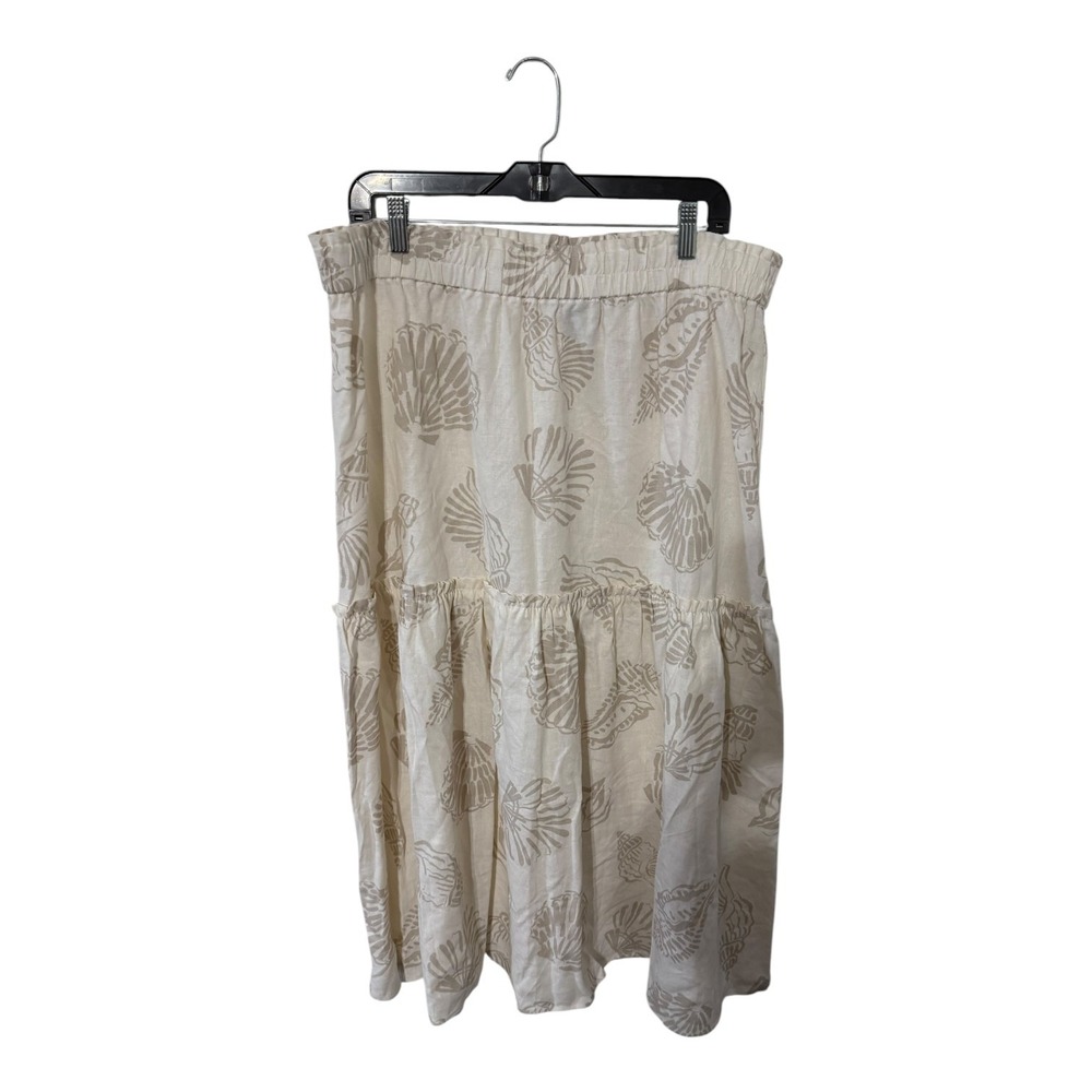 Jones New York Womens XL Linen Blend Seashell Print Tiered Midi Skirt Cream Tan